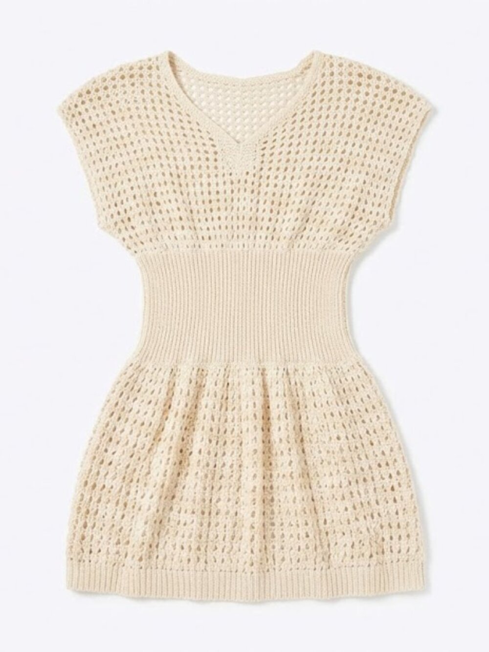 Title Anygrew Cream Crochet Knit V-Neck Swim Cover-Up Mini Dress Size S